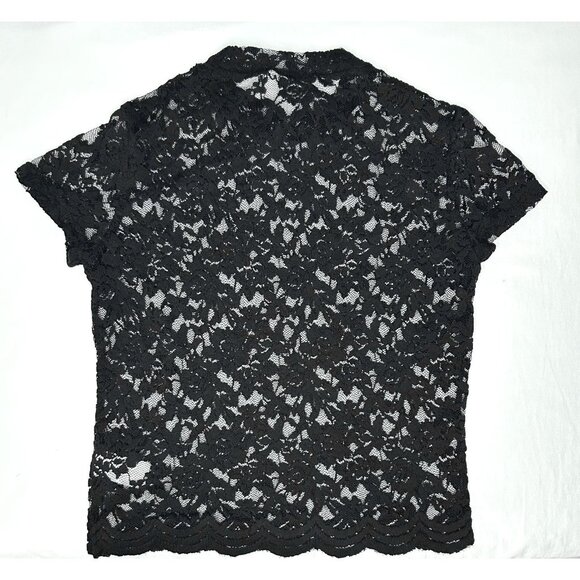 90's Ambiance Shirt Womens S Black Lace Sheer Cap Sleeve Scallop Hem Crop Top - Picture 10 of 14